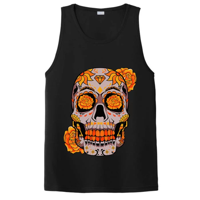 Sugar Skull Lazy Halloween Costume Cool Mexican Bones Performance Tank