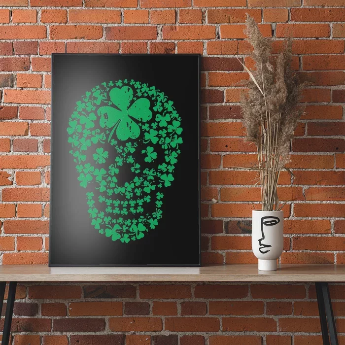 Shamrock Skull, Lucky Clover Leaf Irish Skull Poster