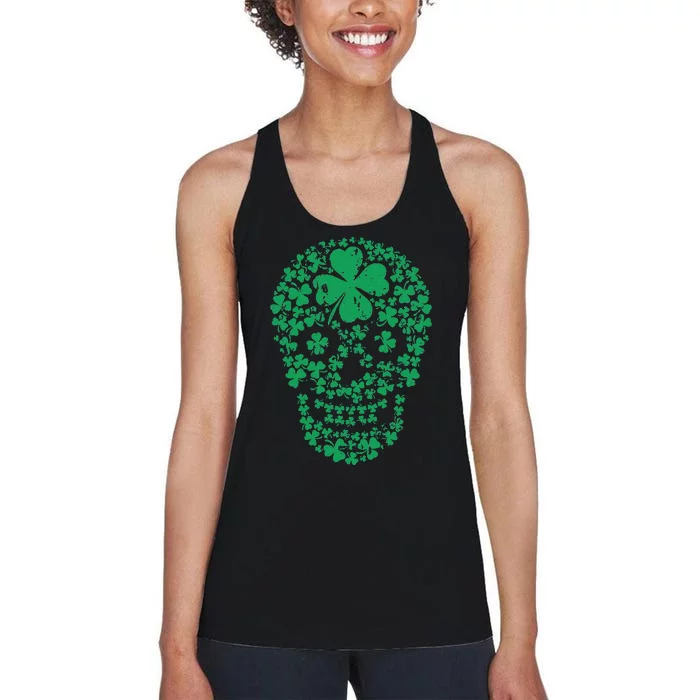 Shamrock Skull, Lucky Clover Leaf Irish Skull Women's Racerback Tank