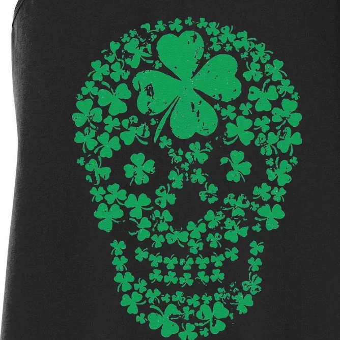 Shamrock Skull, Lucky Clover Leaf Irish Skull Women's Racerback Tank