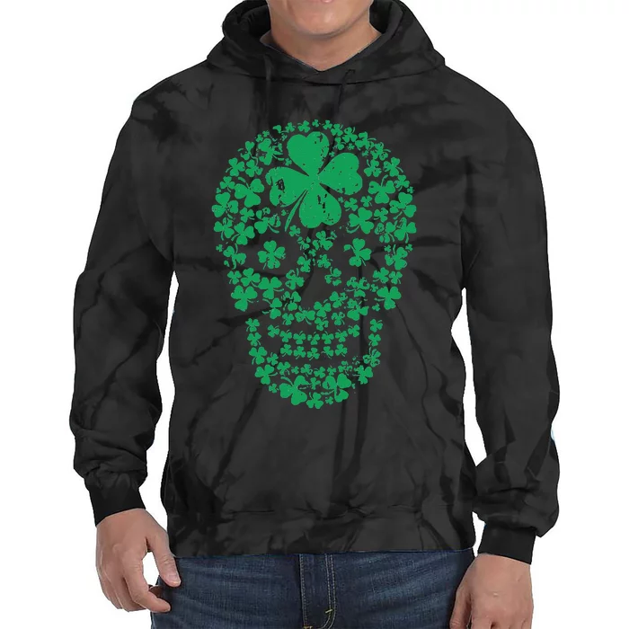 Shamrock Skull, Lucky Clover Leaf Irish Skull Tie Dye Hoodie