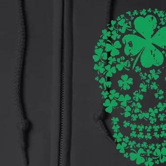 Shamrock Skull, Lucky Clover Leaf Irish Skull Full Zip Hoodie