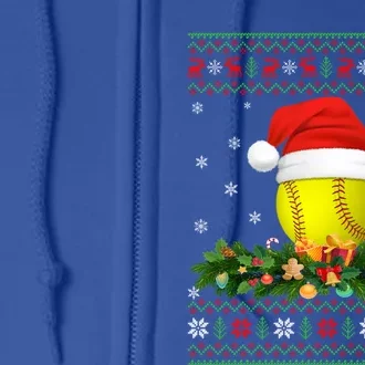 Softball Sports Lover Xmas Santa Hat Ugly Softball Christmas Gift Full Zip Hoodie