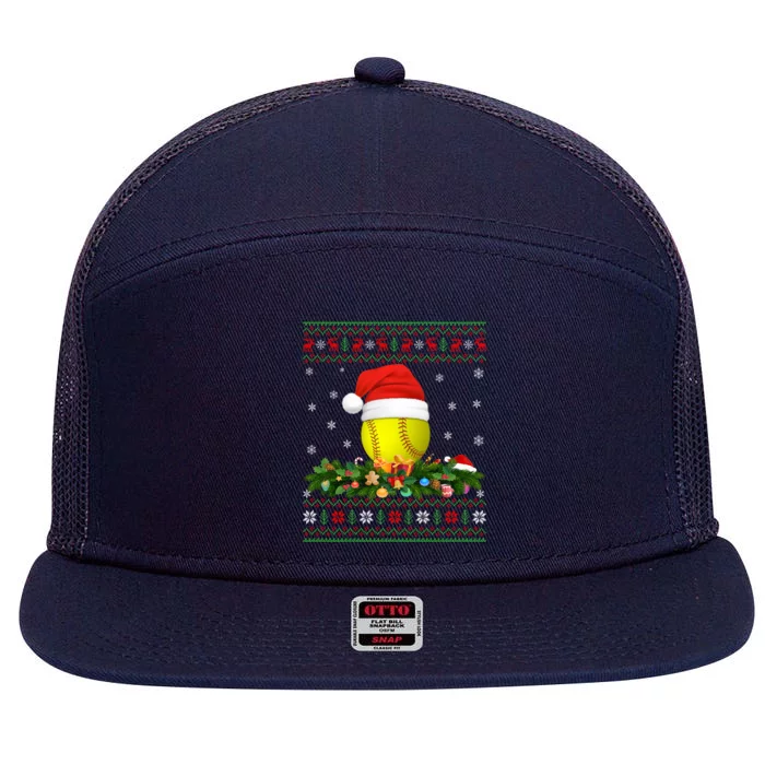 Softball Sports Lover Xmas Santa Hat Ugly Softball Christmas Gift 7 Panel Mesh Trucker Snapback Hat