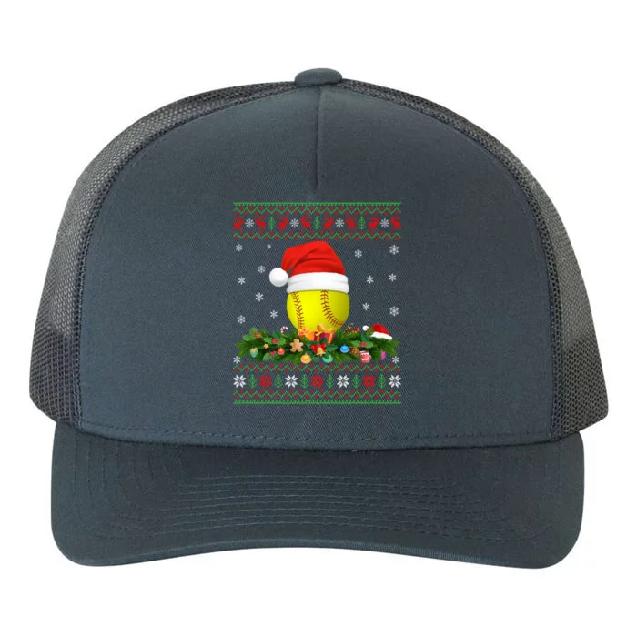 Softball Sports Lover Xmas Santa Hat Ugly Softball Christmas Gift Yupoong Adult 5-Panel Trucker Hat