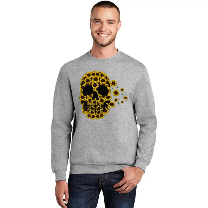 Sunflower Skull Lazy Halloween Costume Cute Skeleton Tall Sweatshirt