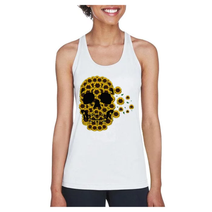 Sunflower Skull Lazy Halloween Costume Cute Skeleton Women's Racerback Tank