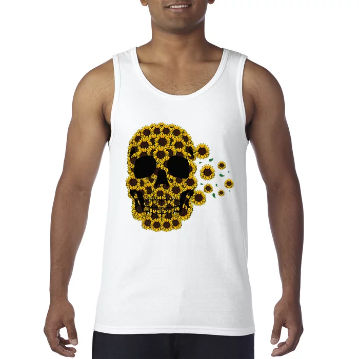 Sunflower Skull Lazy Halloween Costume Cute Skeleton Tank Top