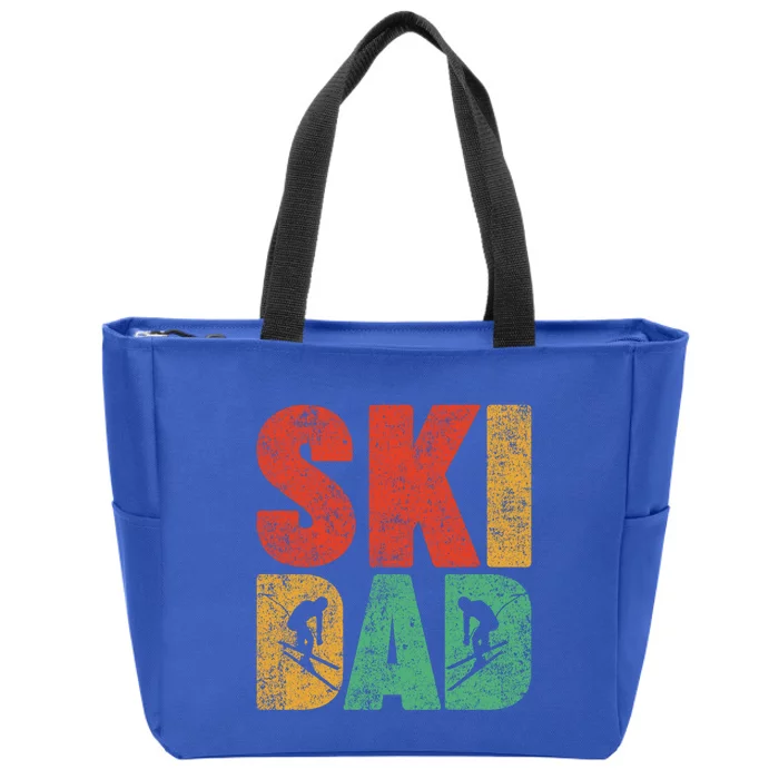 Skiing Sports Lover Retro Style Skiing Ski Dad Fathers Day Cute Gift Zip Tote Bag