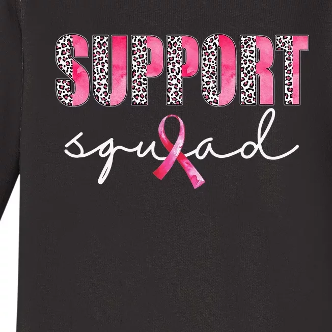 Support Squad Leopard Pink Warrior Breast Cancer Awareness Baby Long Sleeve Bodysuit