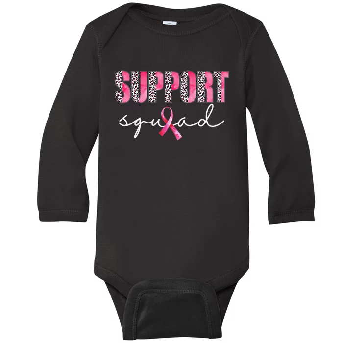 Support Squad Leopard Pink Warrior Breast Cancer Awareness Baby Long Sleeve Bodysuit