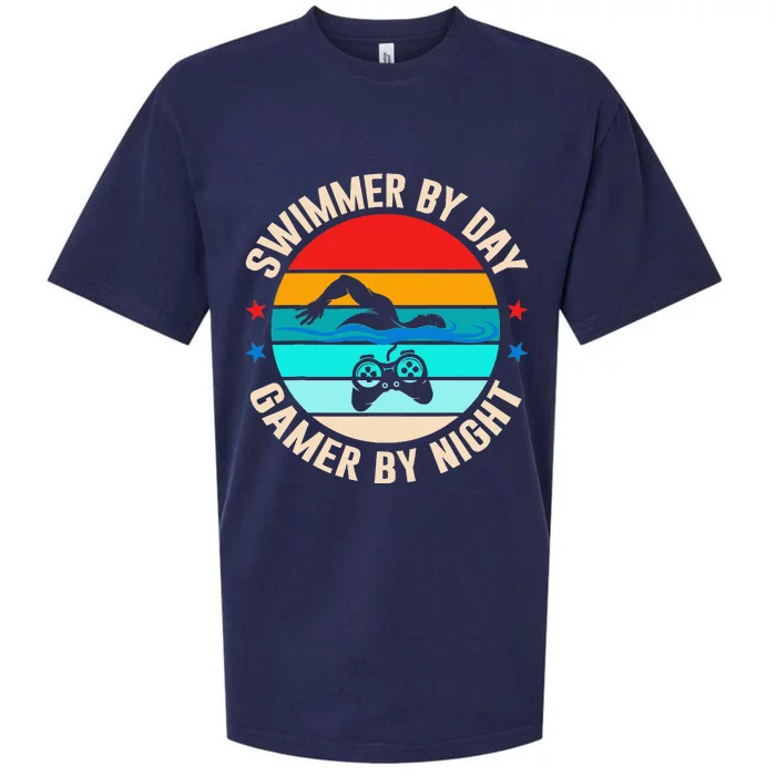 Swimming Swim Lover Gaming Swimmer By Day Gamer By Night Sueded Cloud Jersey T-Shirt