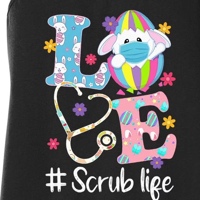 Stethoscope Scrub Life Nurse Bunny Easter Day Outfits Women's Racerback Tank