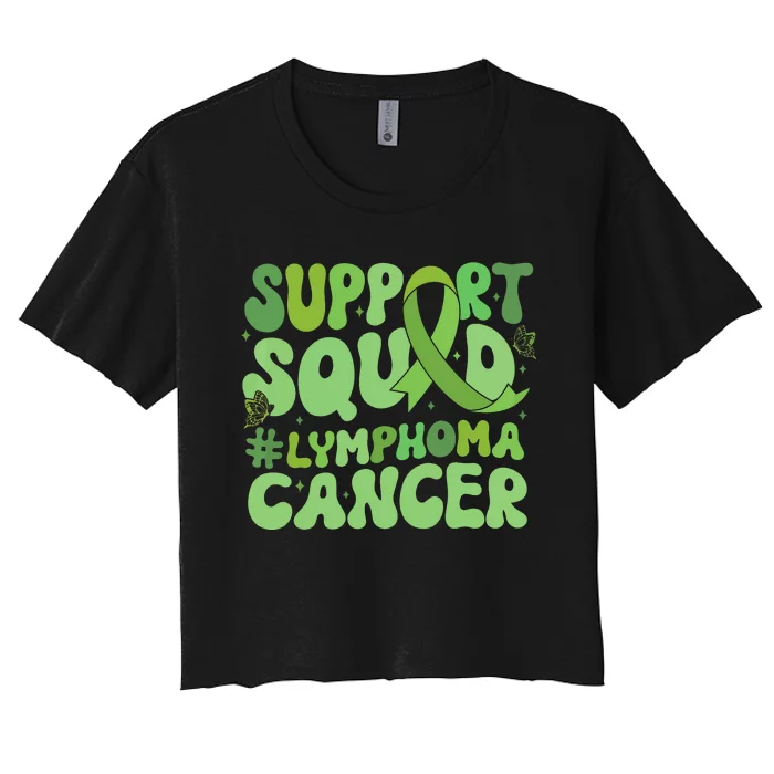 Support Squad Lymphoma Cancer Awareness Green Ribbon Women's Crop Top Tee