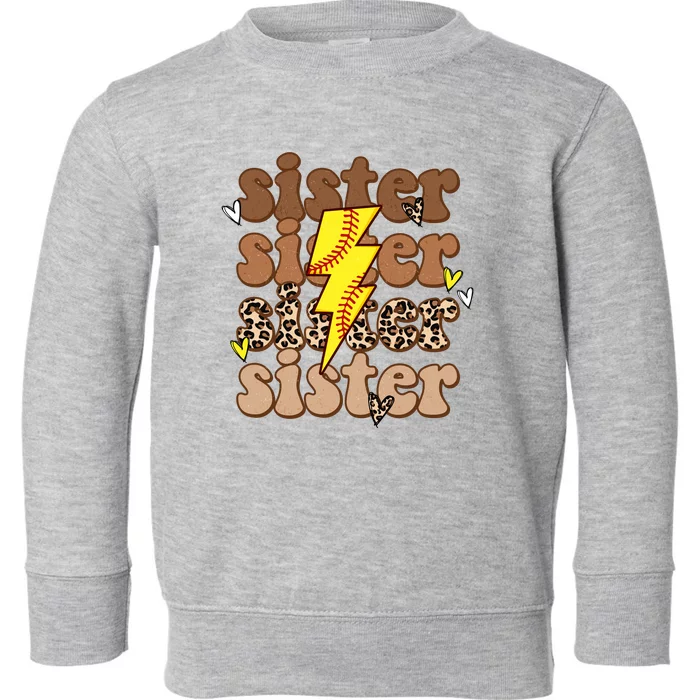 Sister Softball Life Sister Leopard Mother's Day Toddler Sweatshirt