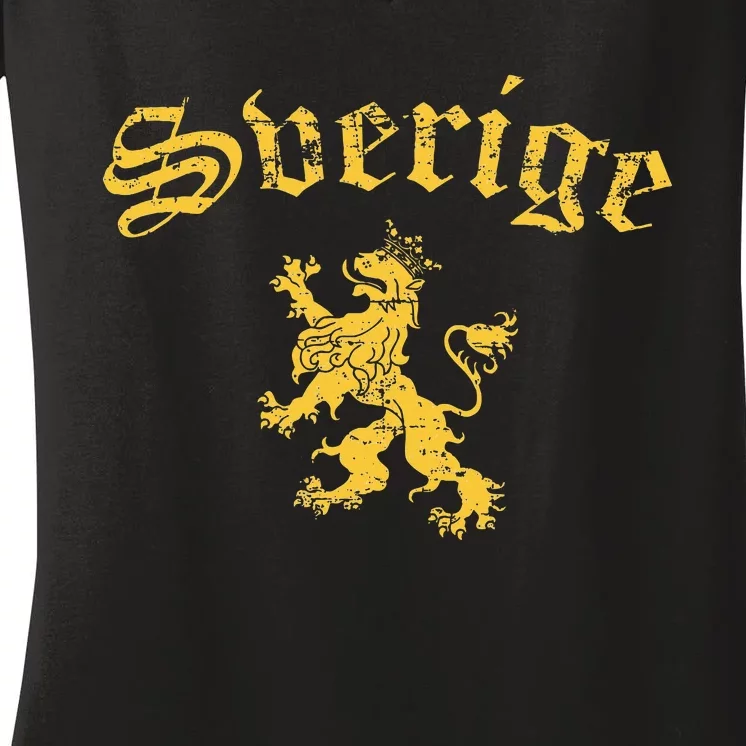 Sverige Sweden Lion Symbol Swedish Pride Women's V-Neck T-Shirt