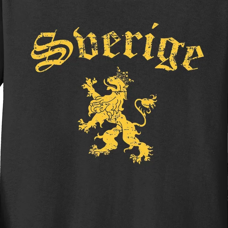 Sverige Sweden Lion Symbol Swedish Pride Kids Long Sleeve Shirt