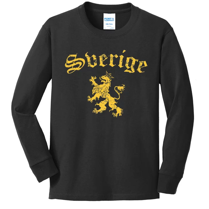 Sverige Sweden Lion Symbol Swedish Pride Kids Long Sleeve Shirt