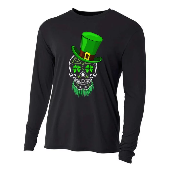 Sugar Skull Leprechaun St Patricks Day Women Cooling Performance Long Sleeve Crew