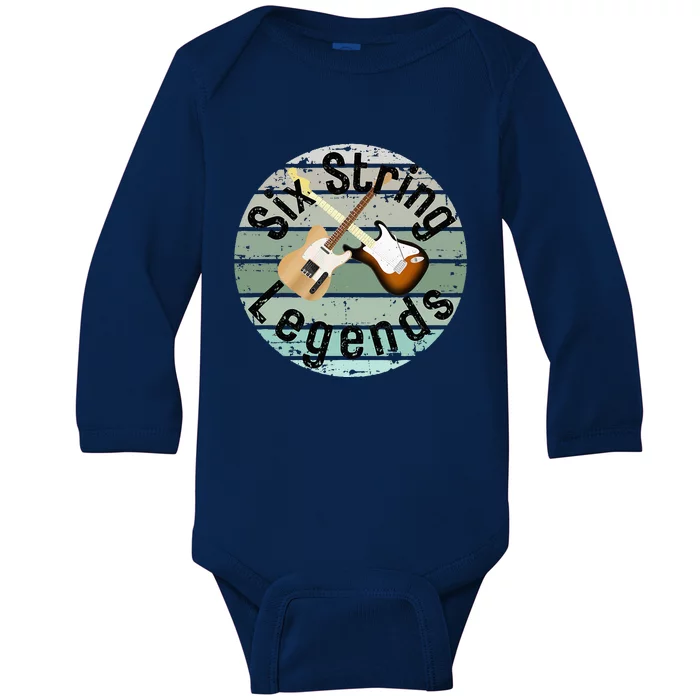 Six String Legends Classic Vintage Guitars Strat Tele Baby Long Sleeve Bodysuit