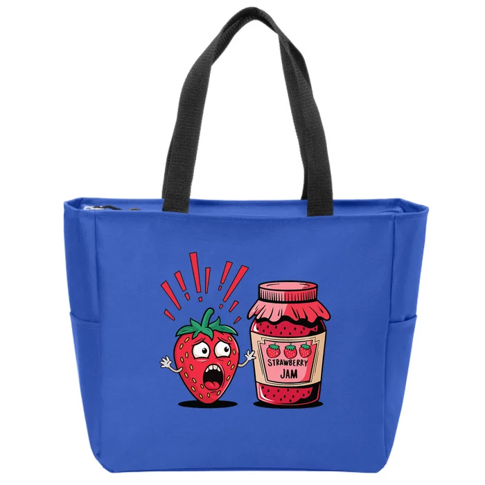 Surprised Strawberry Looking At Jam Zip Tote Bag