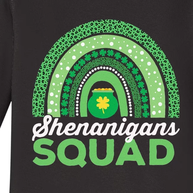 Shenanigans Squad  Leopard Pattern Funny St Patricks Day Baby Long Sleeve Bodysuit