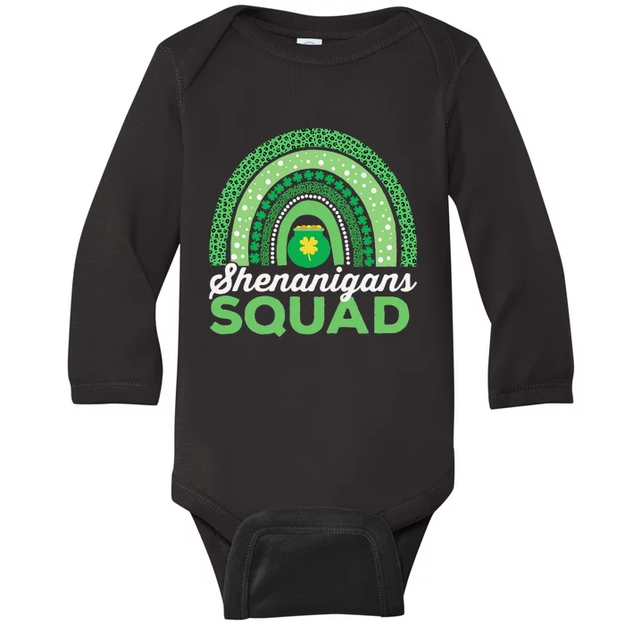 Shenanigans Squad  Leopard Pattern Funny St Patricks Day Baby Long Sleeve Bodysuit