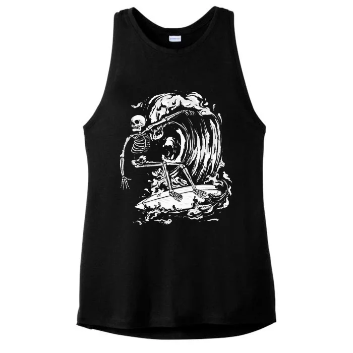 Skeleton Surfing Lazy Halloween Costume Skull Bones Surfer Ladies Tri-Blend Wicking Tank