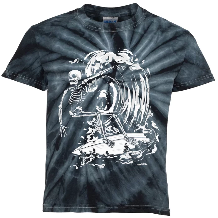 Skeleton Surfing Lazy Halloween Costume Skull Bones Surfer Kids Tie-Dye T-Shirt