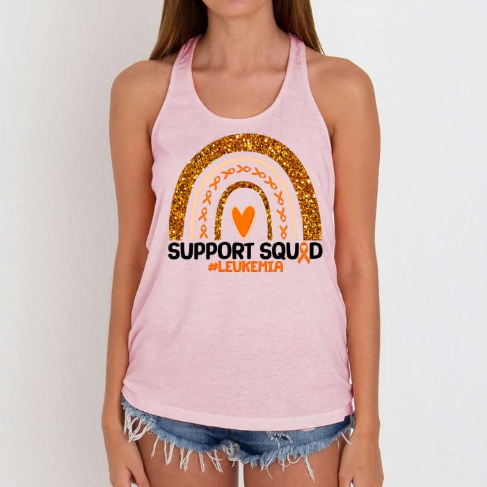 Support Squad #Leukemia Orange Ribbon Rainbow Women's Knotted Racerback Tank