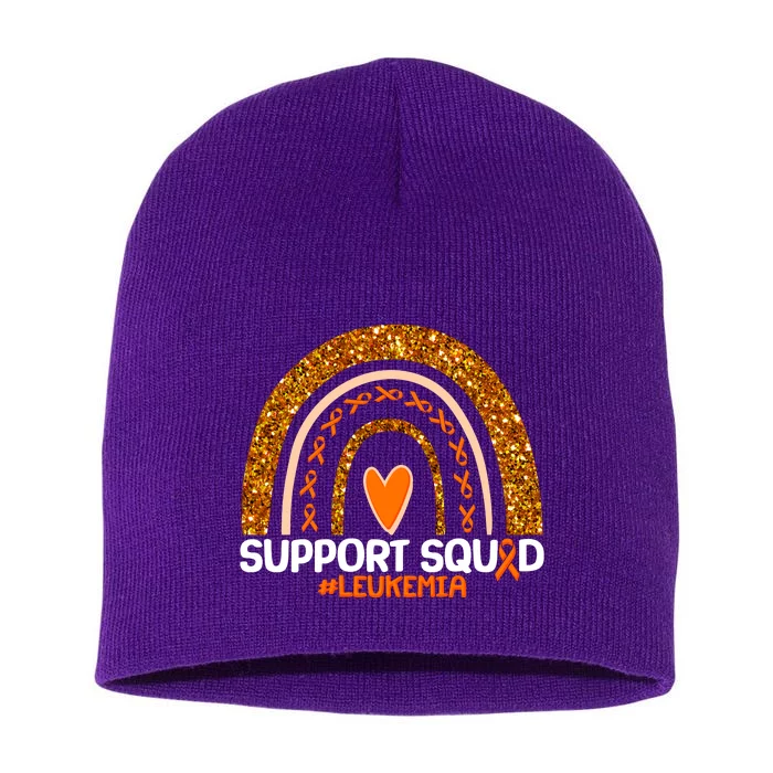 Support Squad #Leukemia Orange Ribbon Rainbow Short Acrylic Beanie