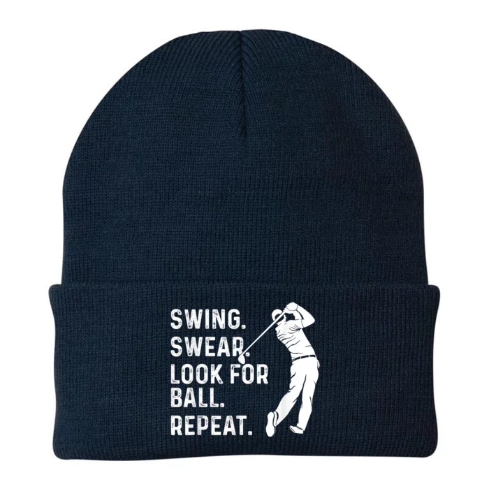 Swing Swear Look For Ball Repeat Golf Lover Golfing Knit Cap Winter Beanie