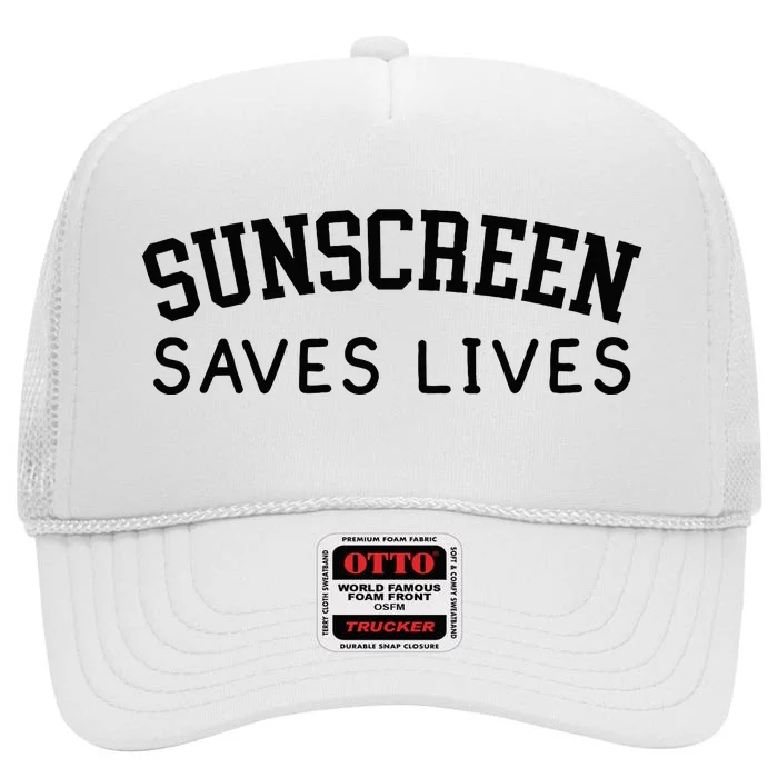 Sunscreen Saves Lives Funny Dermatology Doctor Derm Squad High Crown Mesh Trucker Hat