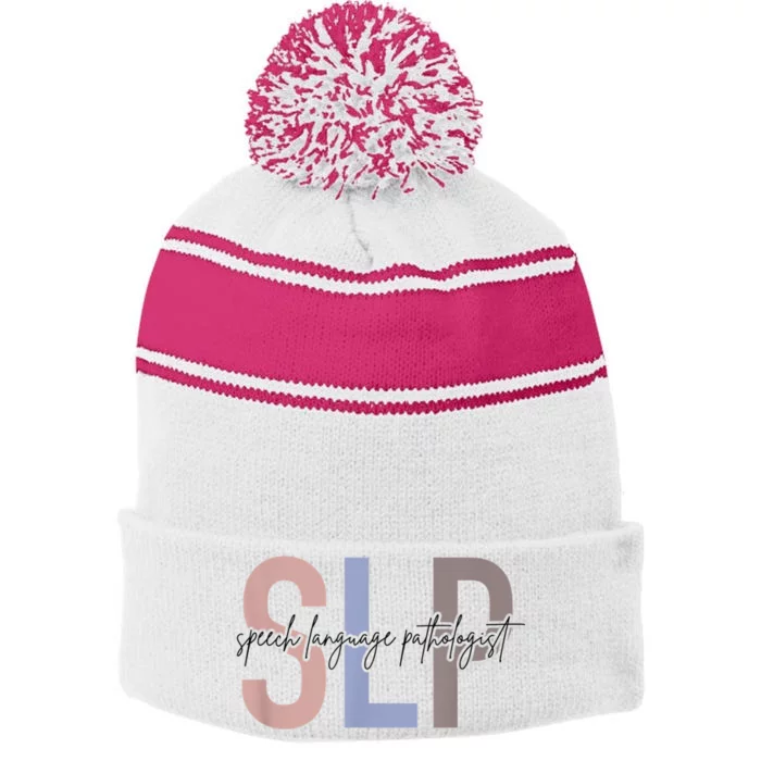 SLP Speech Language Pathologist, Speech Therapy Stripe Pom Pom Beanie