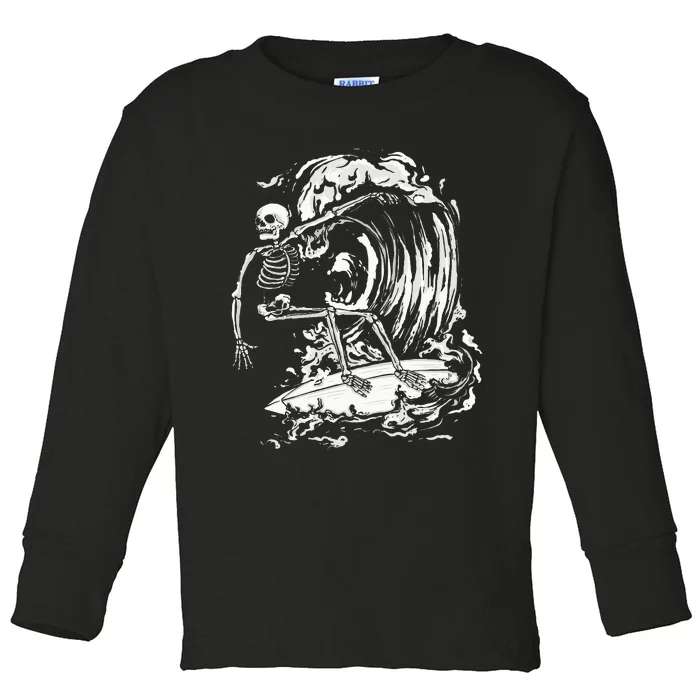 Skeleton Surfing Lazy Halloween Costume Skull Bones Surfer Toddler Long Sleeve Shirt