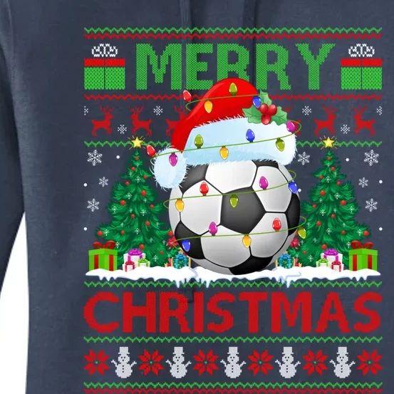 Soccer Sports Lover Xmas Lighting Ugly Soccer Christmas Cool Gift Women's Pullover Hoodie