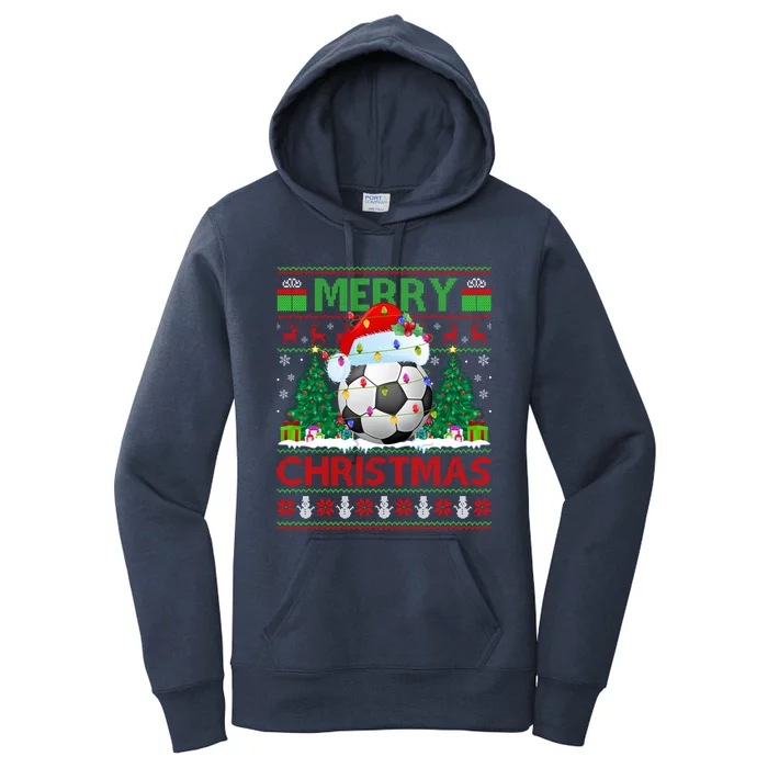 Soccer Sports Lover Xmas Lighting Ugly Soccer Christmas Cool Gift Women's Pullover Hoodie