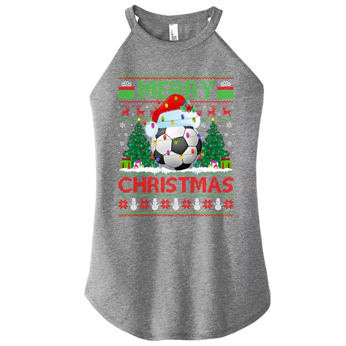 Soccer Sports Lover Xmas Lighting Ugly Soccer Christmas Cool Gift Women’s Perfect Tri Rocker Tank