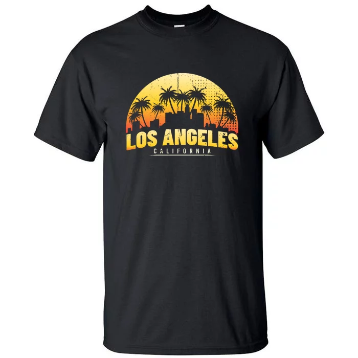 Surfing Sunset Los Angeles Skyline Summer Beach Gift Tall T-Shirt