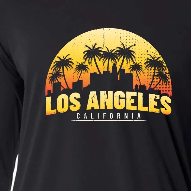 Surfing Sunset Los Angeles Skyline Summer Beach Gift Cooling Performance Long Sleeve Crew