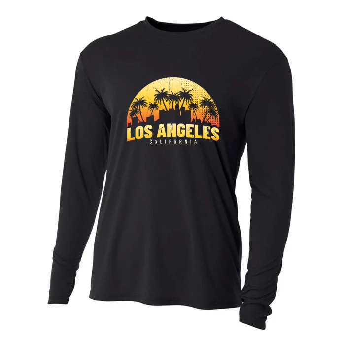 Surfing Sunset Los Angeles Skyline Summer Beach Gift Cooling Performance Long Sleeve Crew