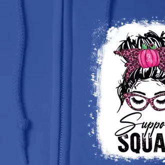 Support Squad Messy Bun Pink Warrior Breast Cancer Awareness Gift Full Zip Hoodie