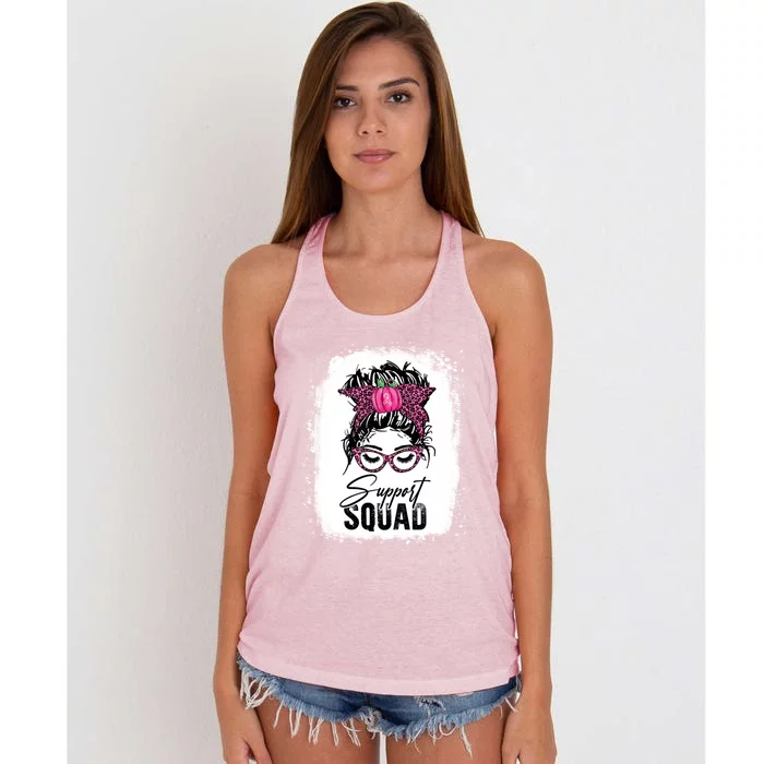 Support Squad Messy Bun Pink Warrior Breast Cancer Awareness Gift Women's Knotted Racerback Tank