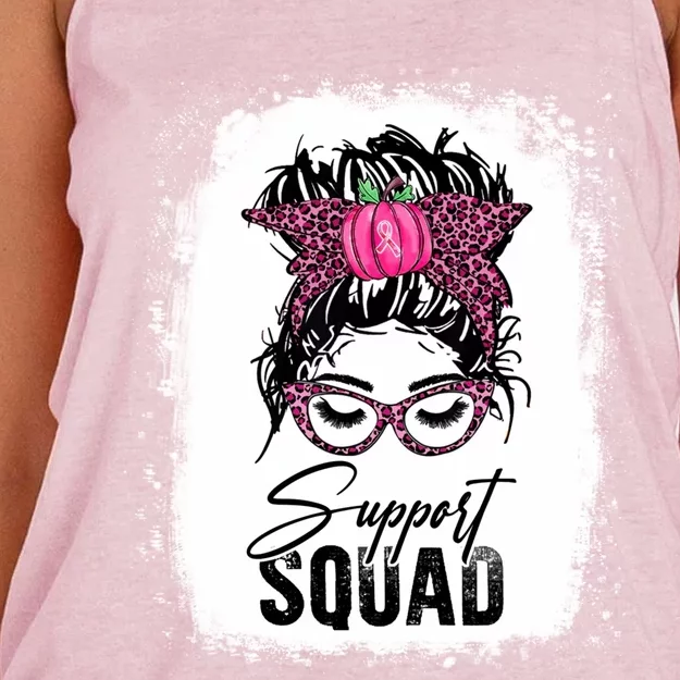 Support Squad Messy Bun Pink Warrior Breast Cancer Awareness Gift Women's Knotted Racerback Tank