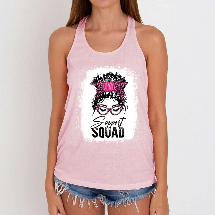 Support Squad Messy Bun Pink Warrior Breast Cancer Awareness Gift Women's Knotted Racerback Tank