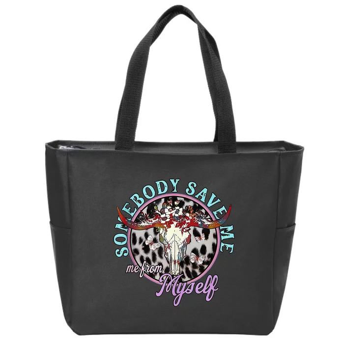 Somebody Save Me Country Music Retro Cowgirl Zip Tote Bag