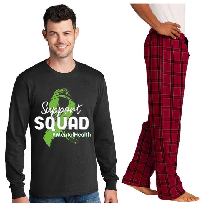 Support Squad Mental Health Awareness Lime Green Ribbon Long Sleeve Pajama Set