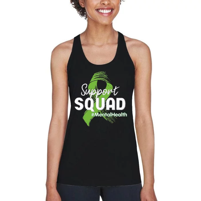 Support Squad Mental Health Awareness Lime Green Ribbon Women's Racerback Tank