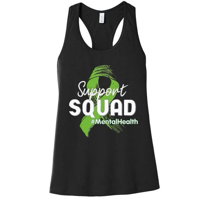 Support Squad Mental Health Awareness Lime Green Ribbon Women's Racerback Tank