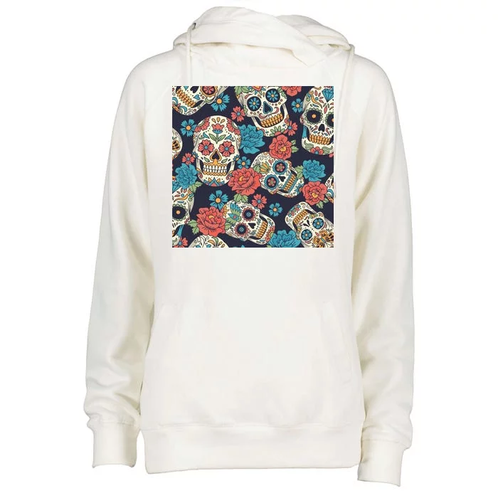 Sugar Skulls Mexican Womens Funnel Neck Pullover Hood